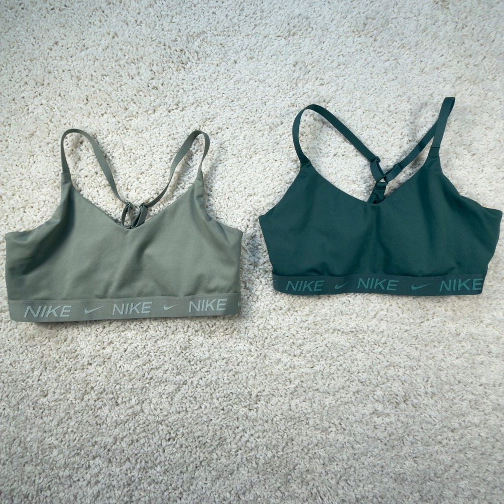 Nike Indy Dri-FIT Sports Bra Womens L 2 Pack Green Olive Athleisure Yoga Pilates